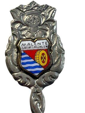 Malente Gremsmühlen Souvenir Collector Spoon With Enamel Crest & Ornate Handle
